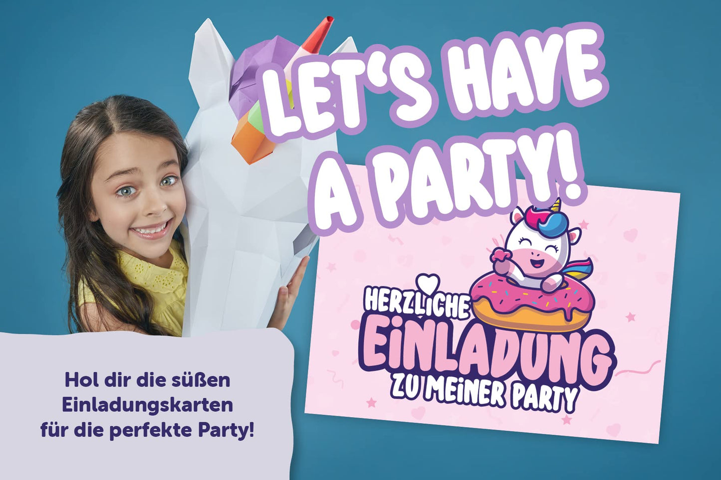 Einhorn Einladungskarten Kindergeburtstag Mädchen, 12 Karten und 12 Kuverts, DIN A6, mit Glanzlack