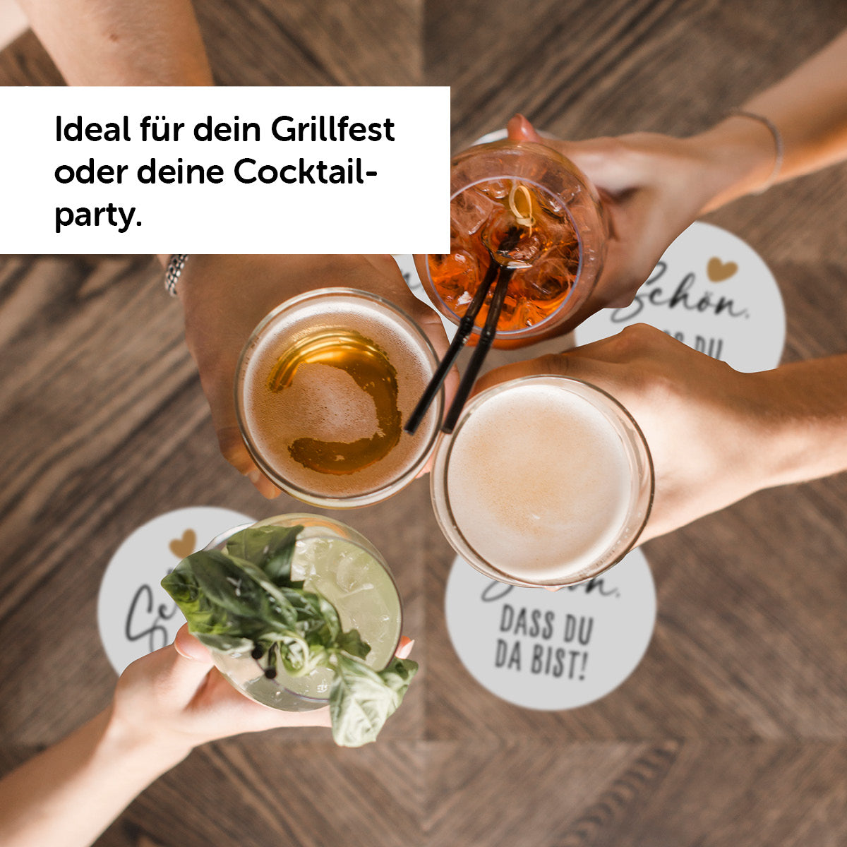Bierdeckel für Grillfest oder Cocktailparty, vielseitig gestaltet, stilvolle Getränkeuntersetzer, Gäste willkommen heißen.