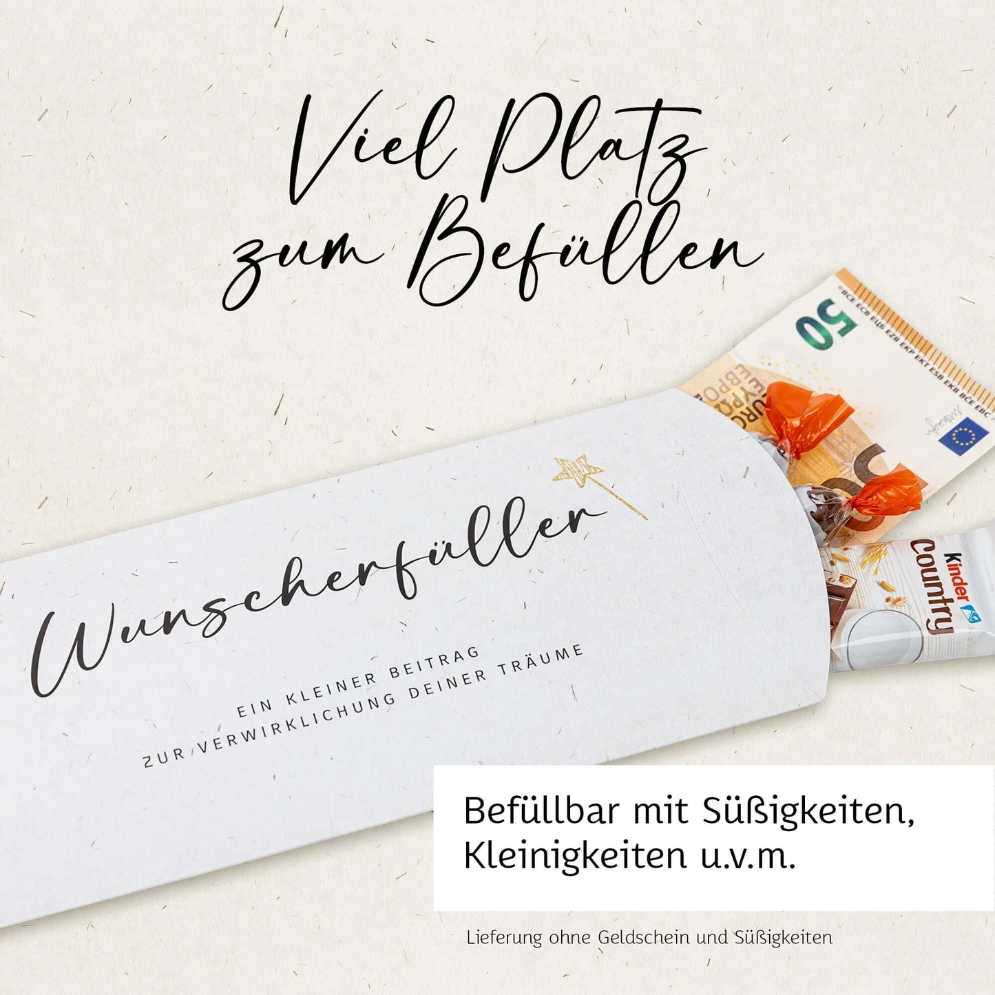 Geldgeschenk Verpackung Wunscherfüller mit Platz für Geldscheine und Süßigkeiten.