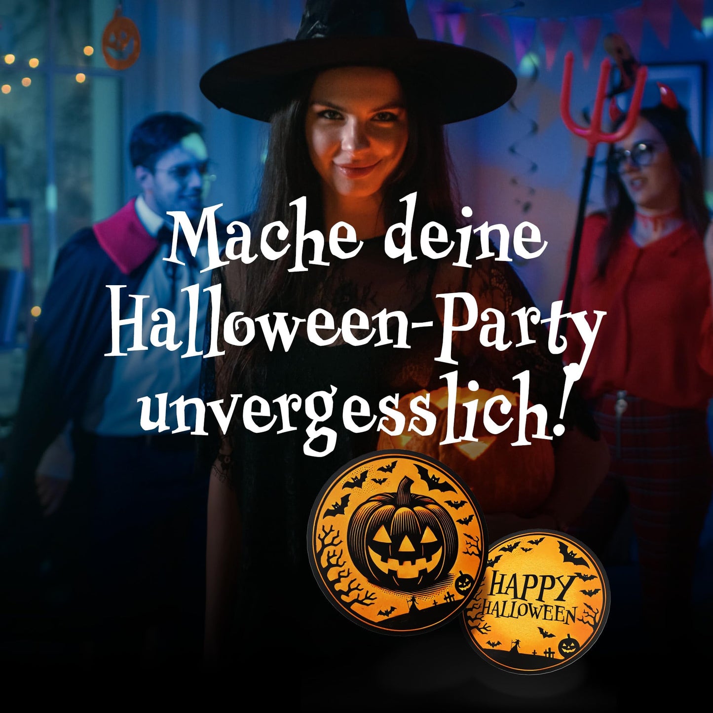 Gruselige Halloween Bierdeckel 30er Set – Kürbis-Motiv & Happy Halloween, 10,7 cm Durchmesser, bei Halloween-Party im Einsatz.