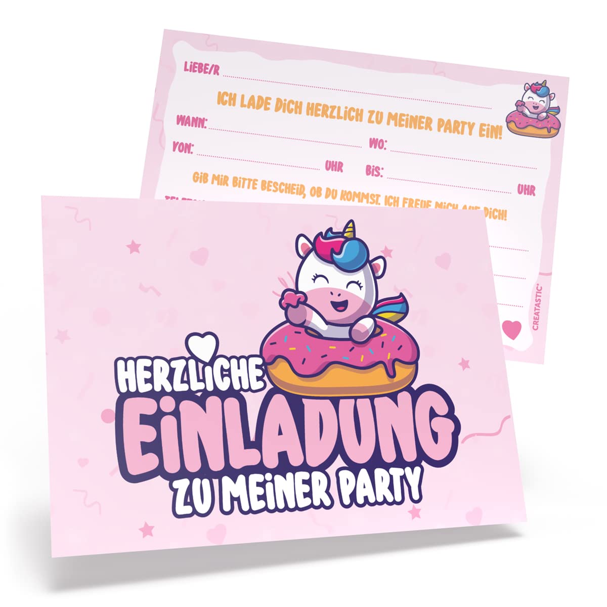 Einhorn Einladungskarten Kindergeburtstag Mädchen, 12 Karten und 12 Kuverts, DIN A6, mit Glanzlack