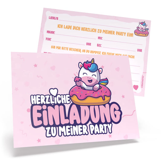 Einhorn Einladungskarten Kindergeburtstag Mädchen, 12 Karten und 12 Kuverts, DIN A6, mit Glanzlack