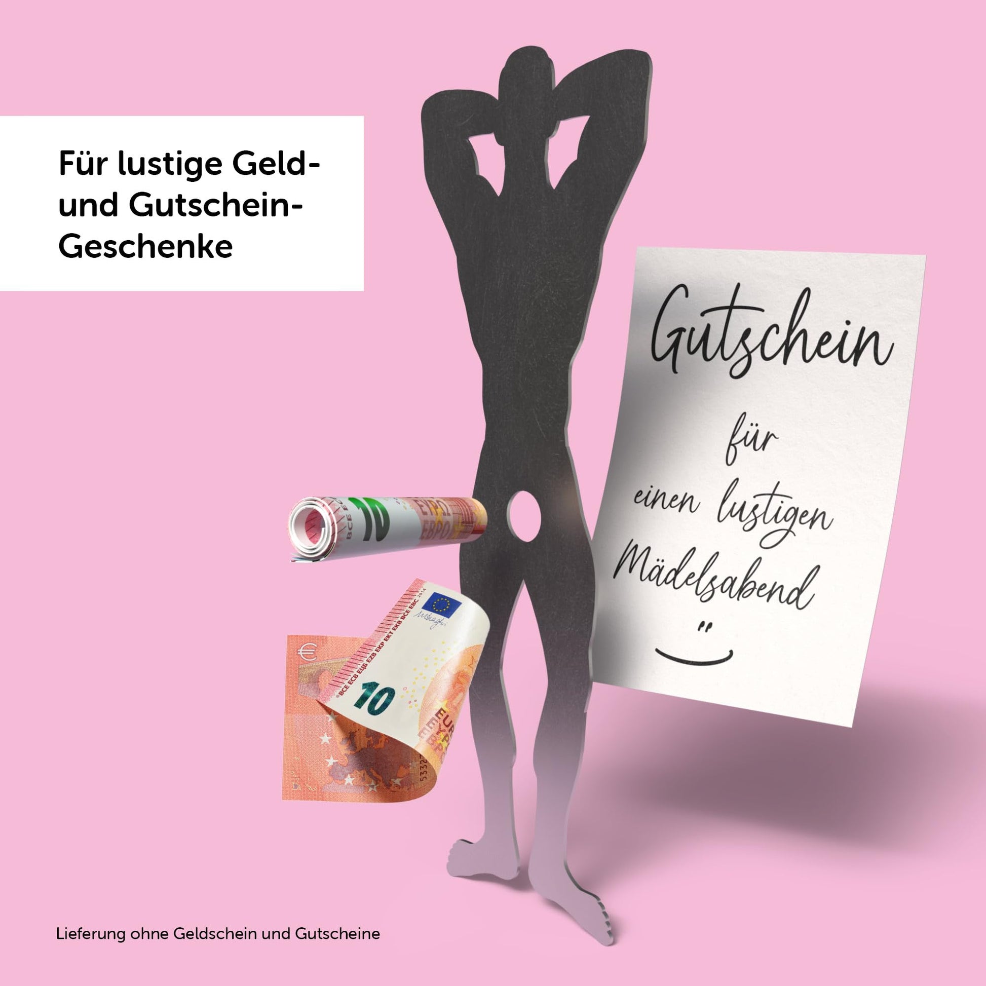 Lustige Geschenkeidee: Edelstahl Mann mit Platz für Geldscheine, ideal für Gutscheine und witzige Geldgeschenke.