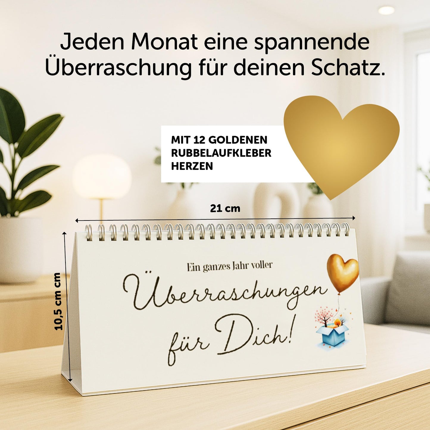 Geschenk für Partner, Gutscheinkalender mit Rubbelaufkleber für 12 Überraschungen, neutrales Kalendarium, DIN lang