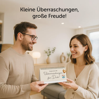 Geschenk für Partner, Gutscheinkalender mit Rubbelaufkleber für 12 Überraschungen, neutrales Kalendarium, DIN lang