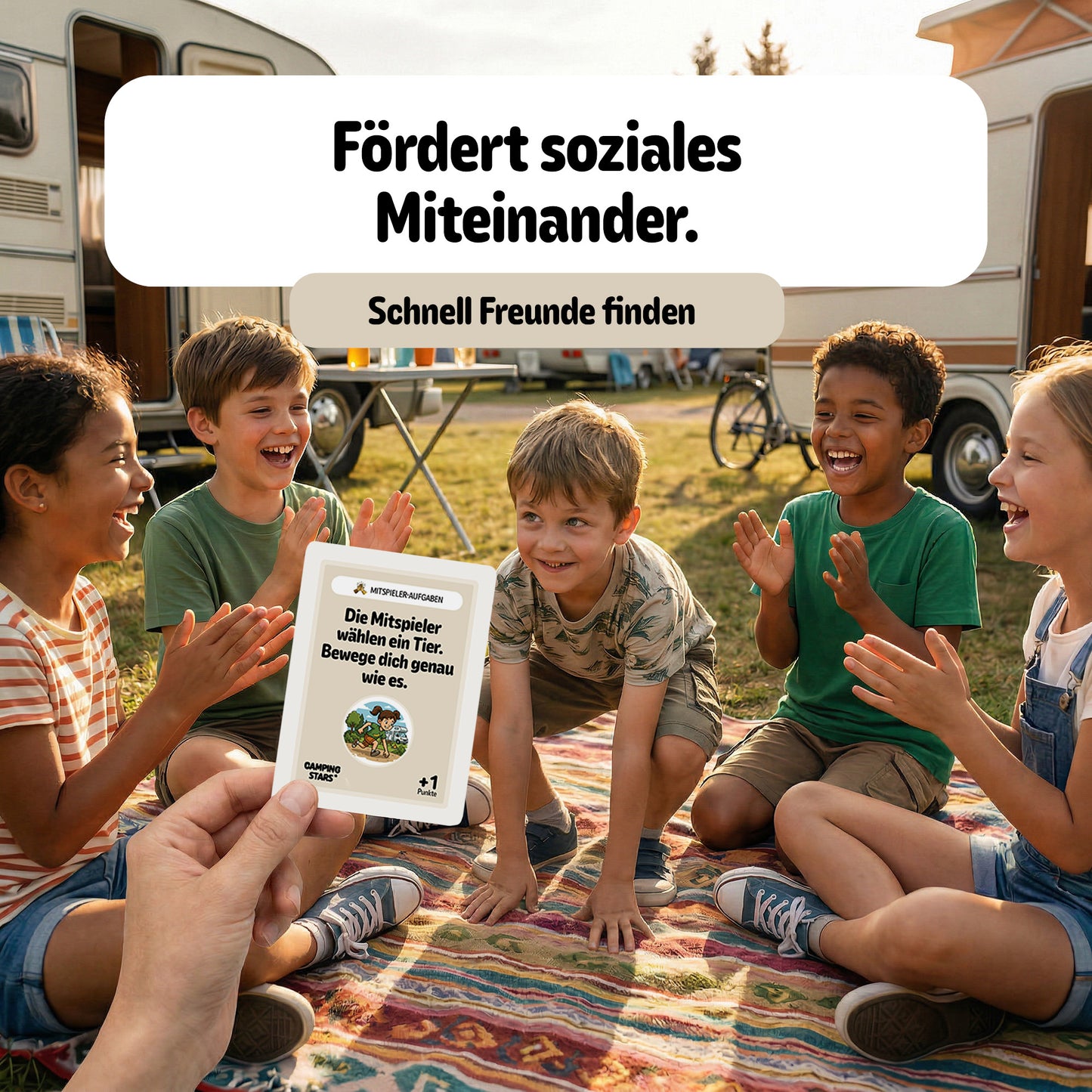 Camping Stars - Das spannende Aufgaben Kartenspiel für Kinder, 50 Karten, Camping Zubehör