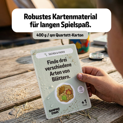 Camping Stars - Das spannende Aufgaben Kartenspiel für Kinder, 50 Karten, Camping Zubehör