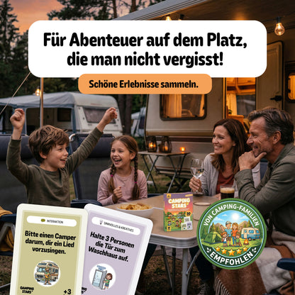 Camping Stars - Das spannende Aufgaben Kartenspiel für Kinder, 50 Karten, Camping Zubehör