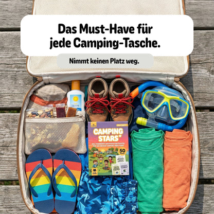 Camping Stars - Das spannende Aufgaben Kartenspiel für Kinder, 50 Karten, Camping Zubehör