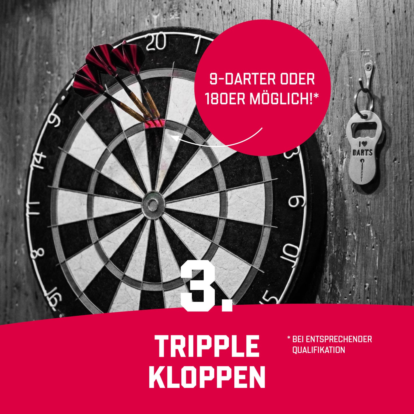 Triplopper Darts Schlüsselanhänger mit Flaschenöffner und Einkaufswagenlöser aus Edelstahl