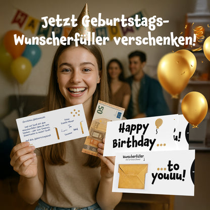 Happy Birthday Geburtstagskarte, Geldgeschenk Geburtstag, Hülle (Schuber) und goldenem Kuvert, DIN lang