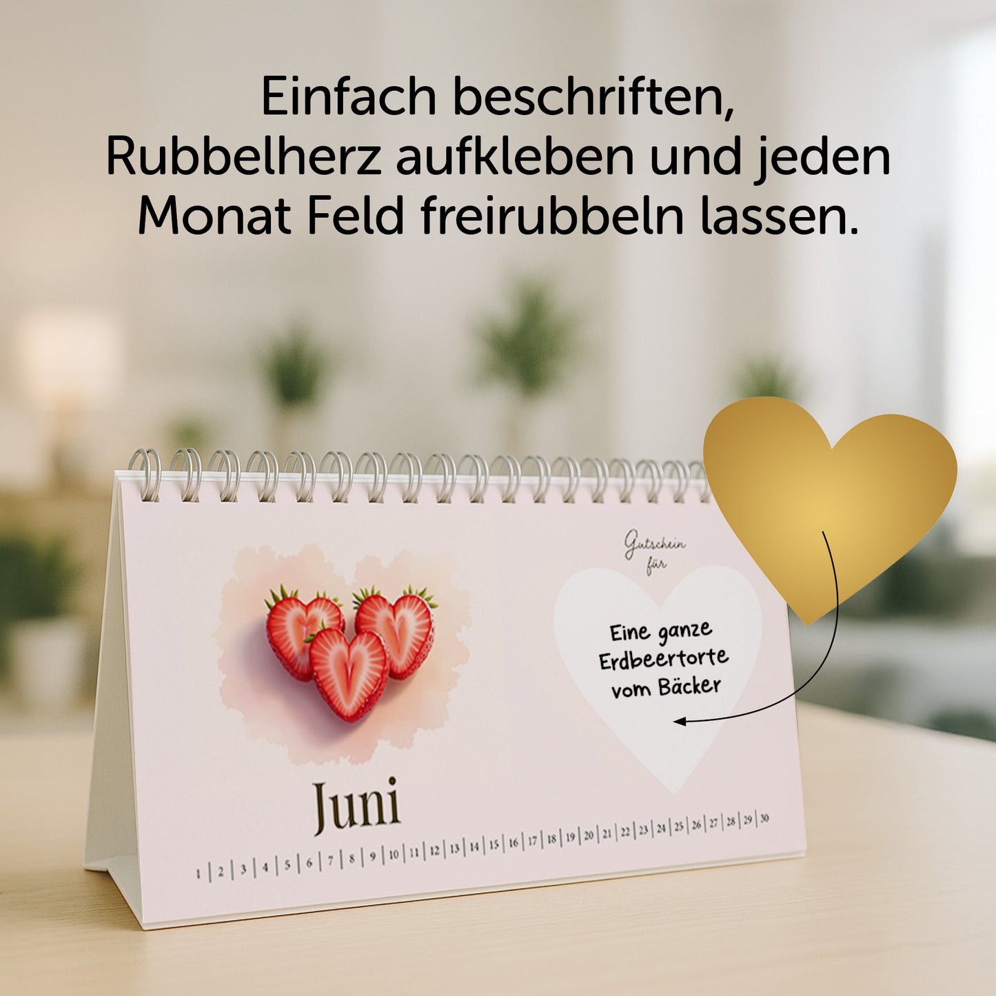 Geschenk für Partner, Gutscheinkalender mit Rubbelaufkleber für 12 Überraschungen, neutrales Kalendarium, DIN lang