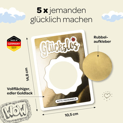 Creatastic - Glückslos Gutschein Rubbellose selber machen, 5 Stück Lose zum selber beschriften mit Goldlack und Rubbelaufkleber für personalisierte Geschenke