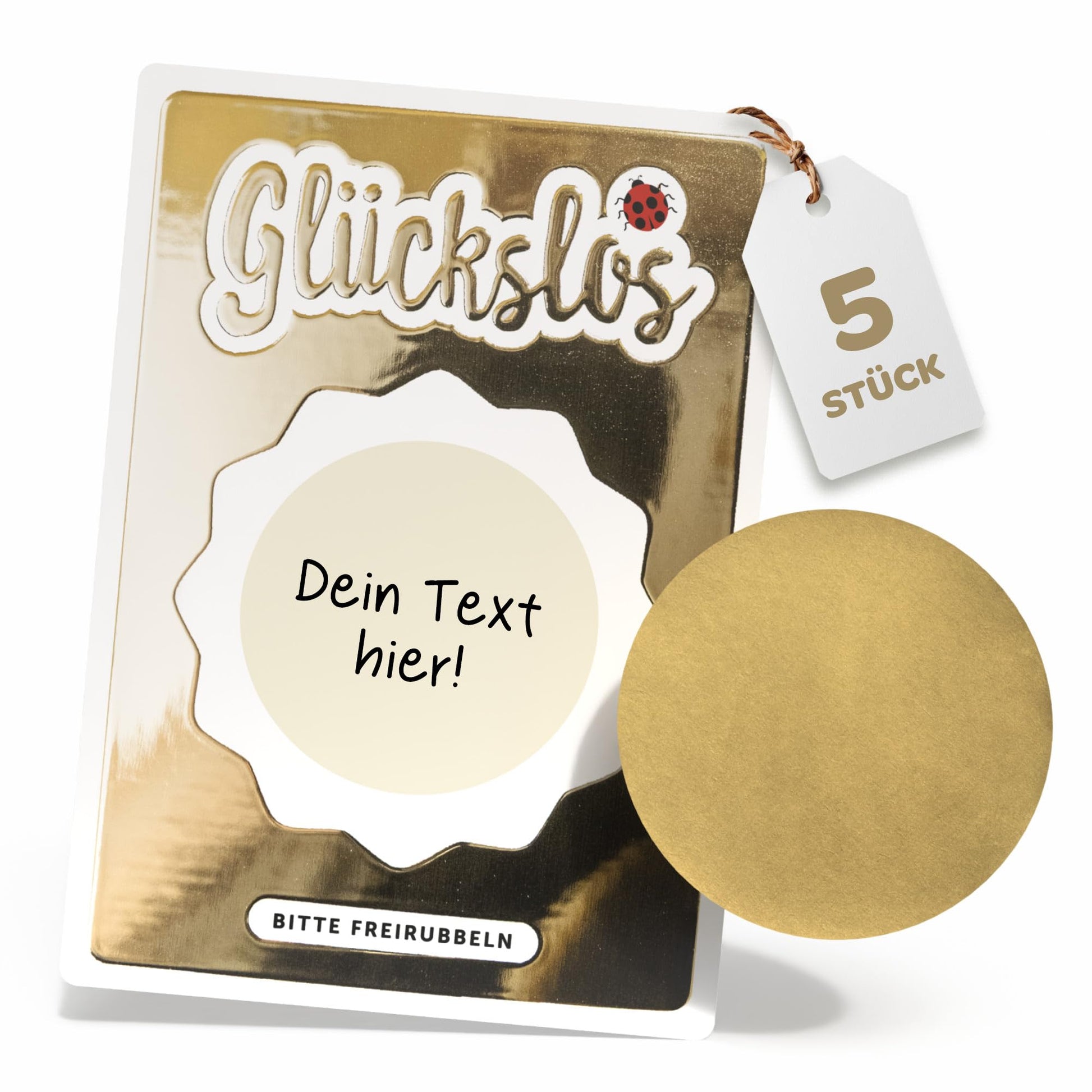 Creatastic - Glückslos Gutschein Rubbellose selber machen, 5 Stück Lose zum selber beschriften mit Goldlack und Rubbelaufkleber