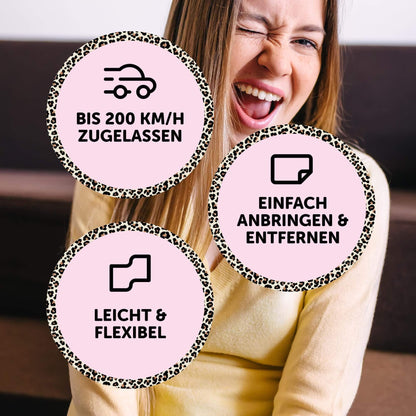 Eigenschaften des Magnetschildes: zugelassen für 200 km/h, einfach anzubringen und zu entfernen, leicht und flexibel.