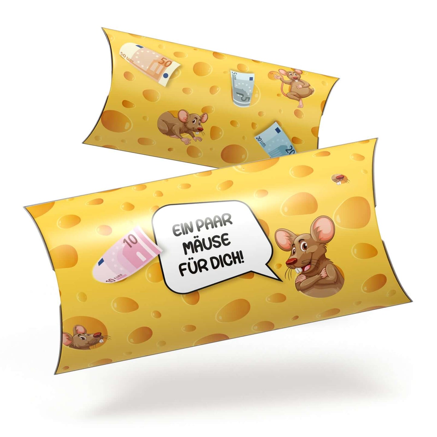 Geldgeschenk Verpackung mit Käse-Mäuse Design "Ein paar Mäuse für dich", ideal für Geldscheine und Süßigkeiten, 5 Stück.