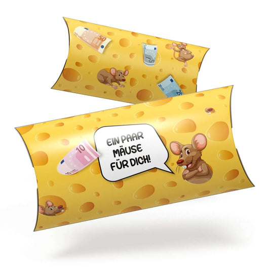 Geldgeschenk Verpackung mit Käse-Mäuse Design "Ein paar Mäuse für dich", ideal für Geldscheine und Süßigkeiten, 5 Stück.