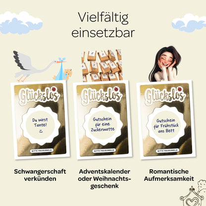 Creatastic - Glückslos Gutschein Rubbellose selber machen, 5 Stück Lose zum selber beschriften mit Goldlack und Rubbelaufkleber.