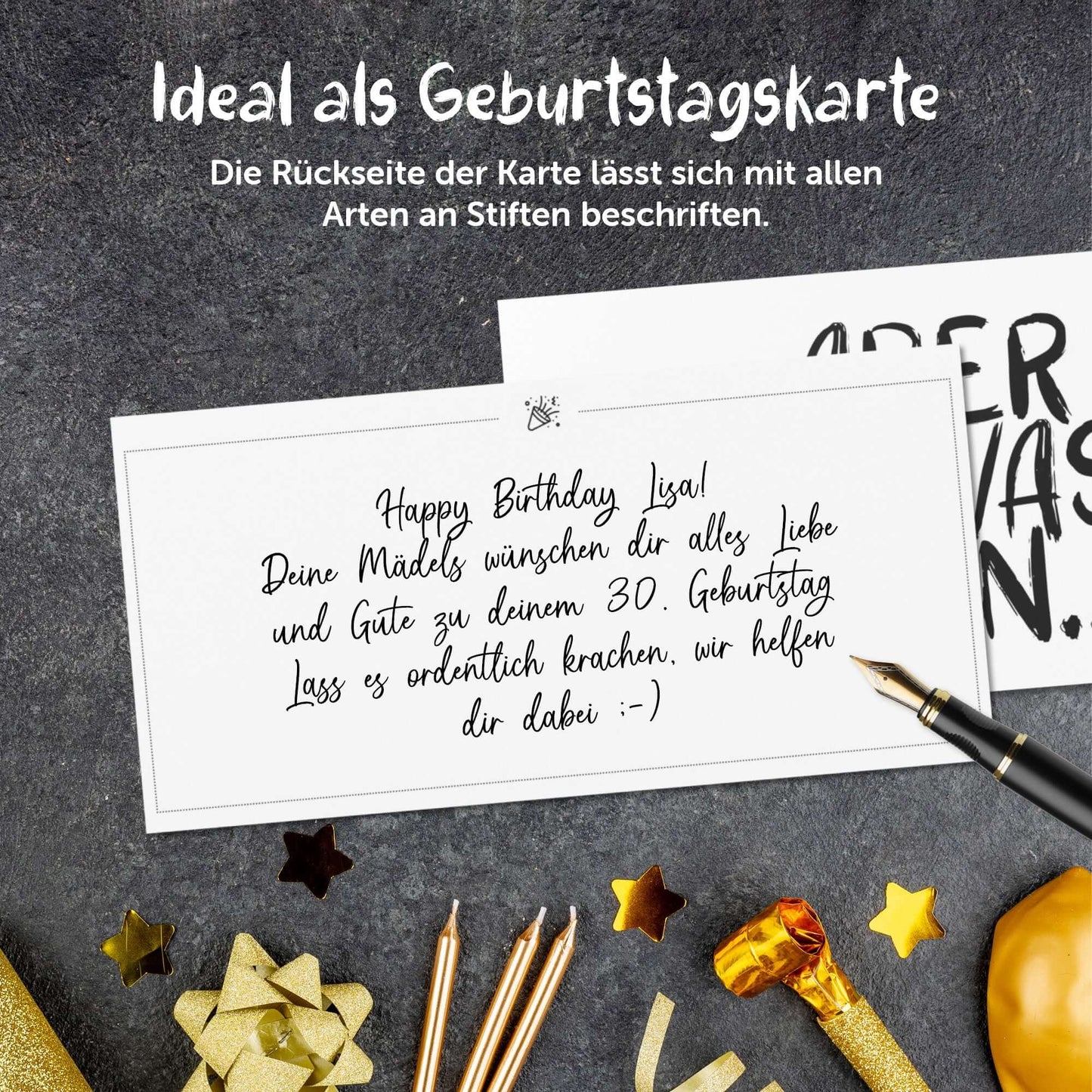 Glückwunschkarte mit persönlicher Nachricht, ideal als Geburtstagskarte, um Liebe und Glück zu übermitteln.