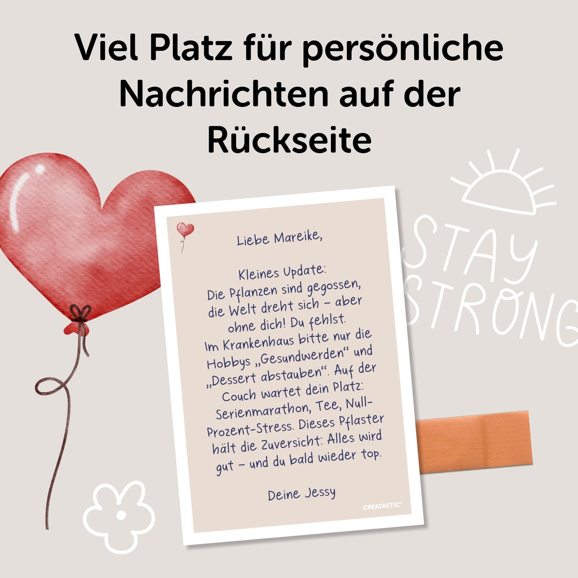 Gute Besserung Karte, süße DIN A6 - Alles wird gut - Genesungskarte mit echtem Pflaster und Kraftpapier Kuvert.