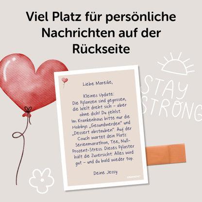 Gute Besserung Karte, süße DIN A6 - Alles wird gut - Genesungskarte mit echtem Pflaster und Kraftpapier Kuvert.