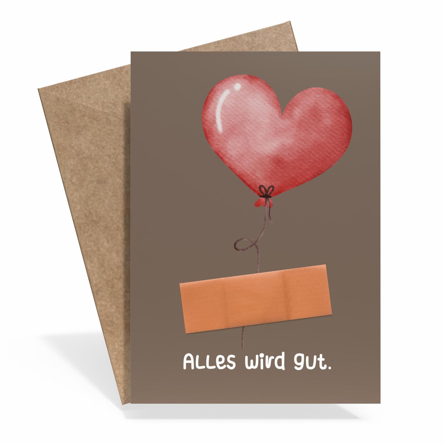 Gute Besserung Karte, süße DIN A6 - Alles wird gut - Genesungskarte mit echtem Pflaster und Kraftpapier Kuvert