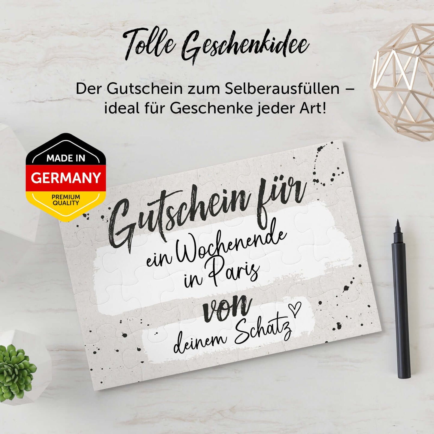 Gutschein Puzzle für ein Wochenende in Paris, kreative Geschenkidee aus Deutschland, ideal für viele Anlässe.