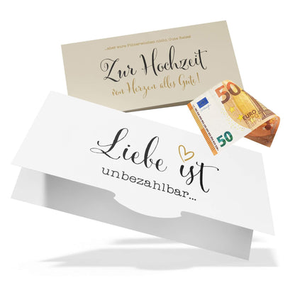Hochzeitskarte im DIN-lang-Format mit Geldschein, ideal für stilvolle Geldgeschenke zur Hochzeit.