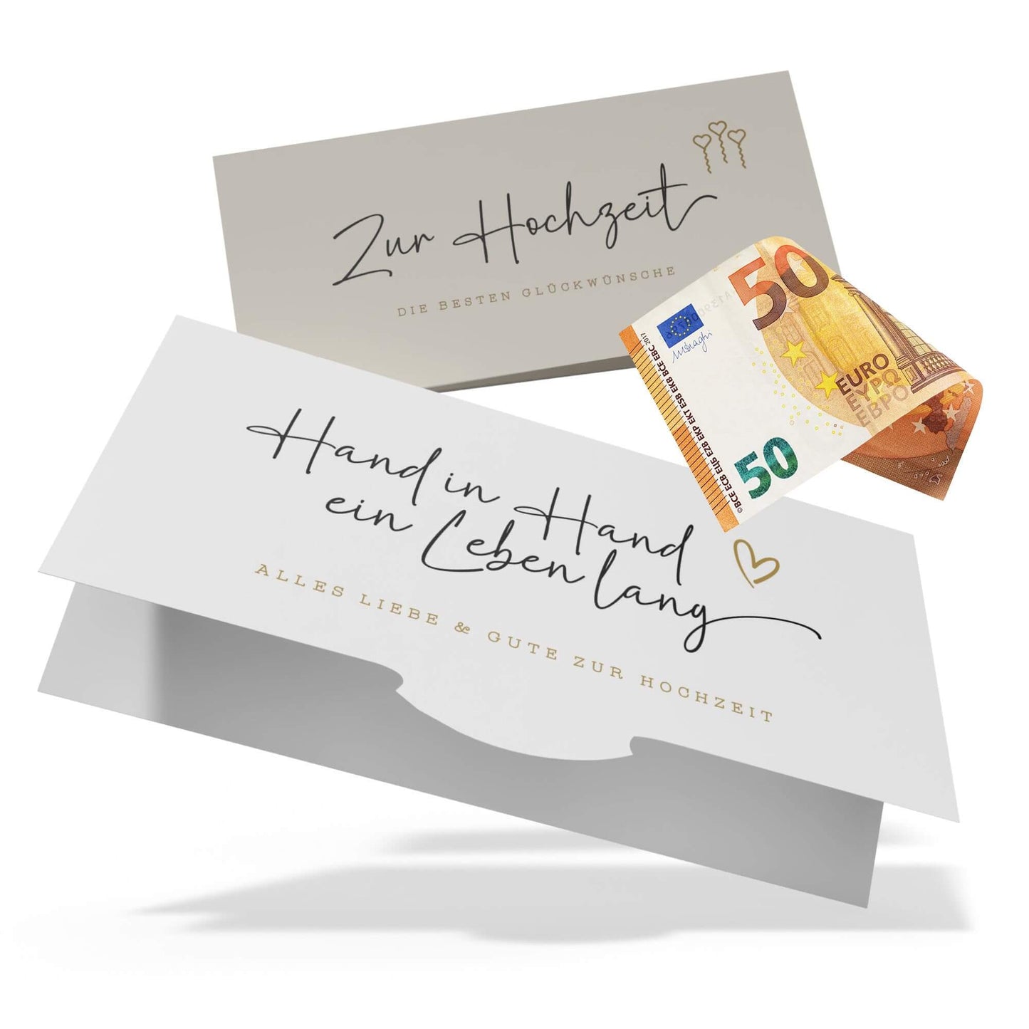 Hochzeitskarte im DIN-lang-Format für Geldscheine, elegantes Design für Geldgeschenke zur Hochzeit.