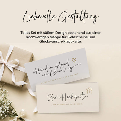 Elegantes Set für Hochzeitsgeschenke: Geldgeschenk-Klappkarte im DIN lang mit hochwertiger Mappe.