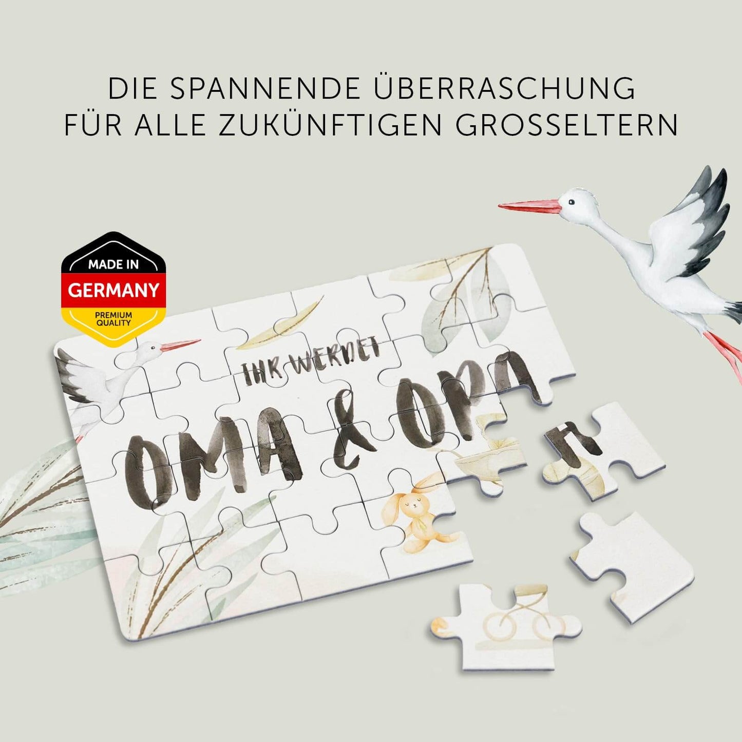 24-teiliges Puzzle zur Schwangerschaftsverkündung für Oma und Opa, liebevoll gestaltet, made in Germany.