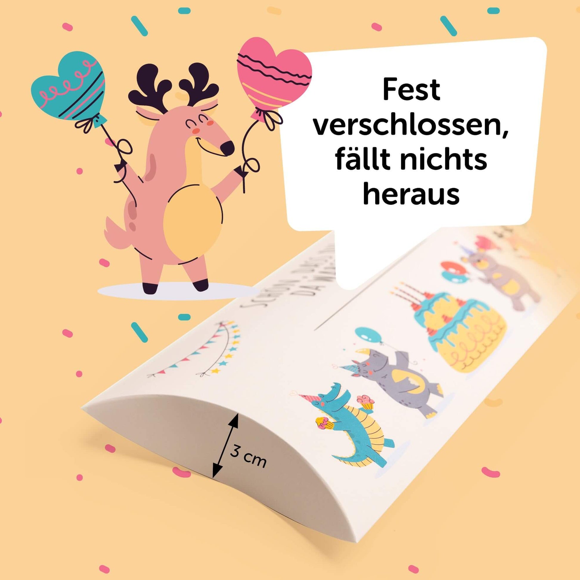 Bunte Mitgebsel Schachtel mit Tierdesign, ideal für Kindergeburtstage, sicher und praktisch zu verwenden.