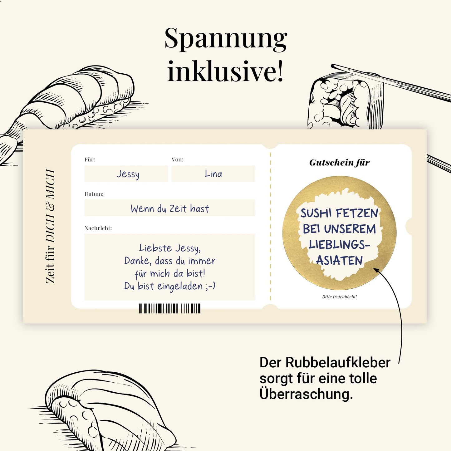 Zeit statt Zeug Gutschein – gemeinsame Zeit schenken mit We Time Karte, mit Hülle und Rubbelaufkleber, DIN lang.