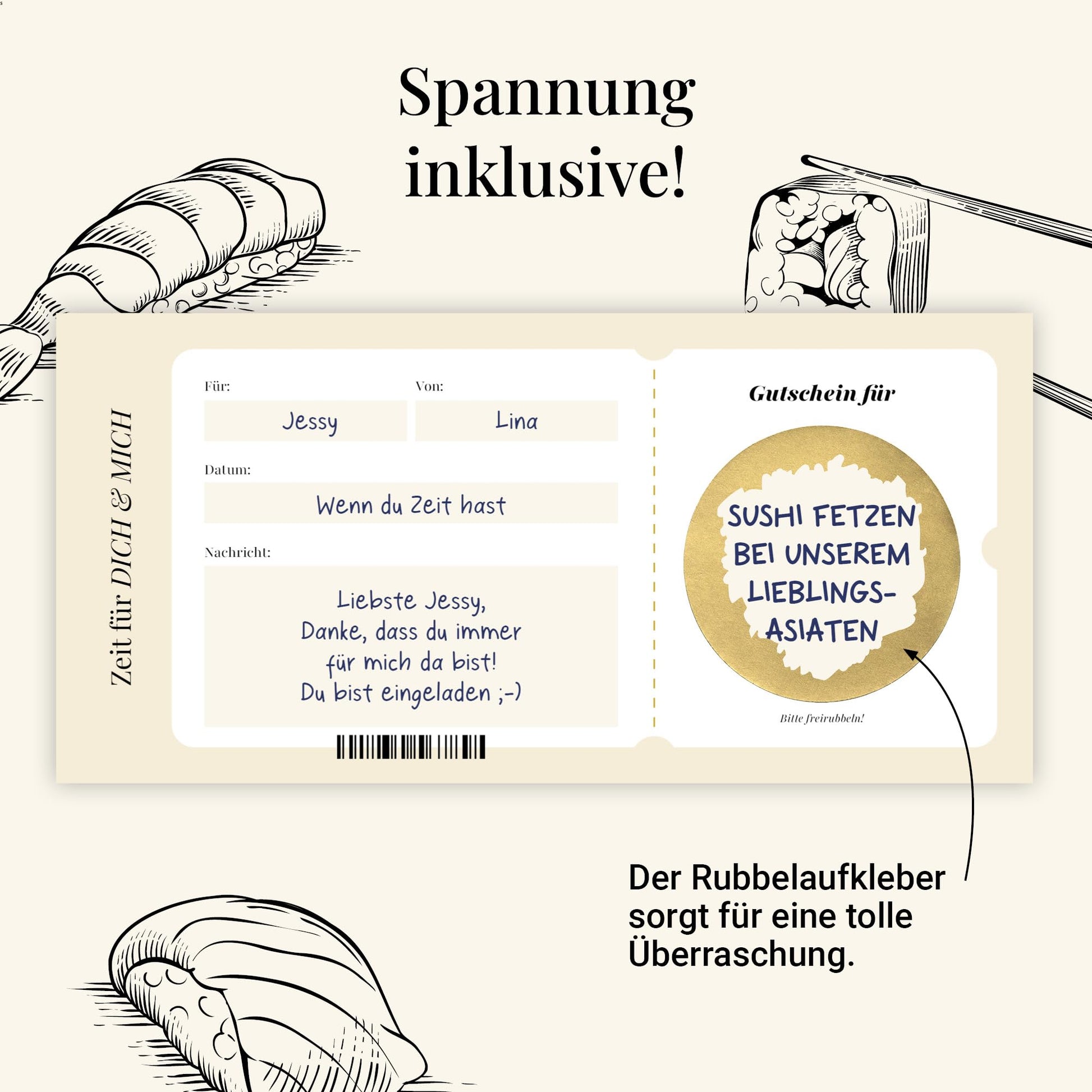 Zeit statt Zeug Gutschein – gemeinsame Zeit schenken mit We Time Karte, mit Hülle und Rubbelaufkleber, DIN lang.