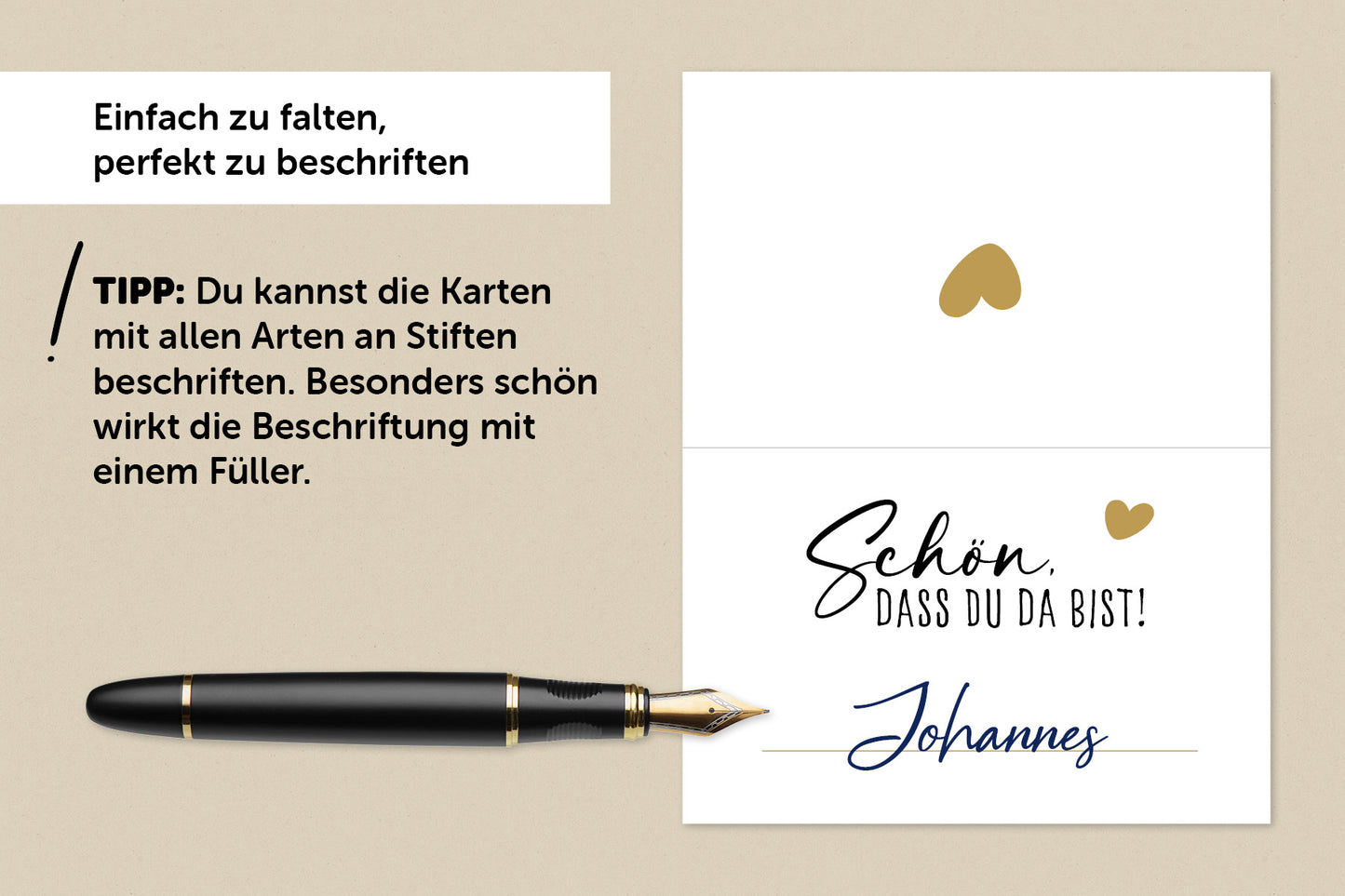 Elegante Tischkarte für Hochzeiten oder Geburtstage, mit persönlicher Note und Tipps zum einfachen Schreiben.