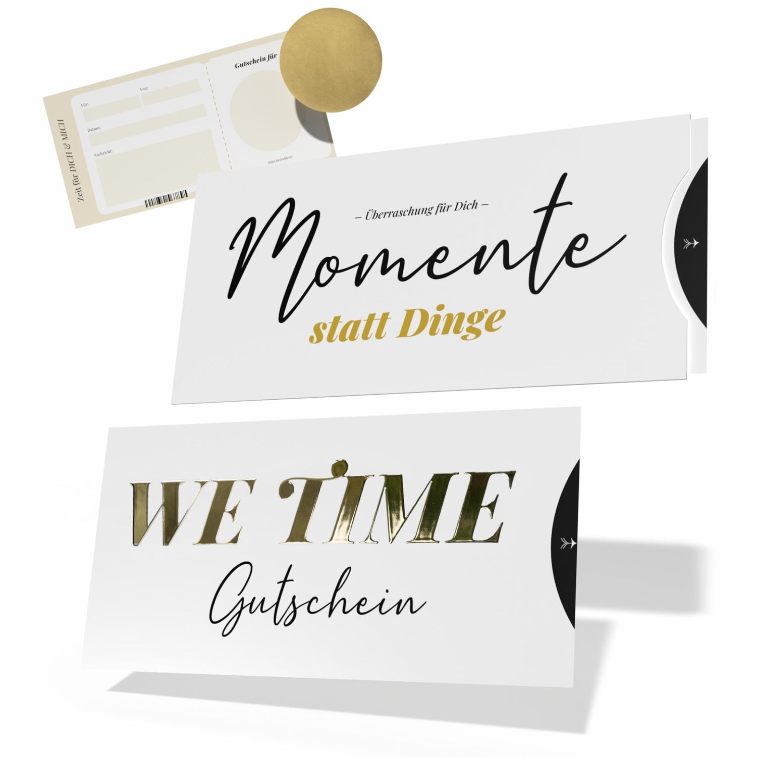 Zeit statt Zeug Gutschein – gemeinsame Zeit schenken mit We Time Karte, mit Hülle und Rubbelaufkleber, DIN lang.