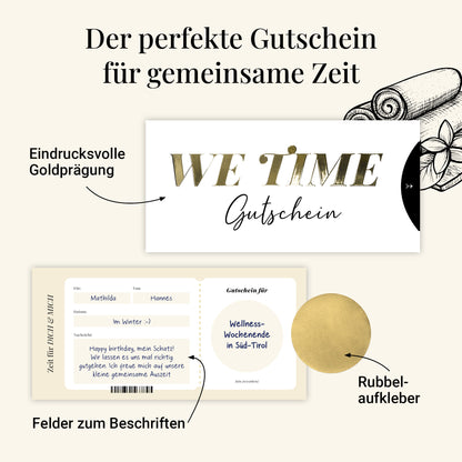 Zeit statt Zeug Gutschein – gemeinsame Zeit schenken mit We Time Karte, mit Hülle und Rubbelaufkleber, DIN lang.